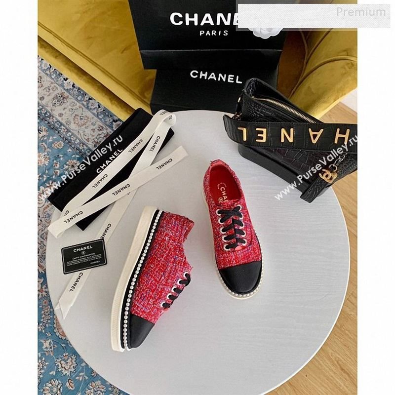 Chanel Pearl Fabric Sneakers Red 2020 (SS-9123131)