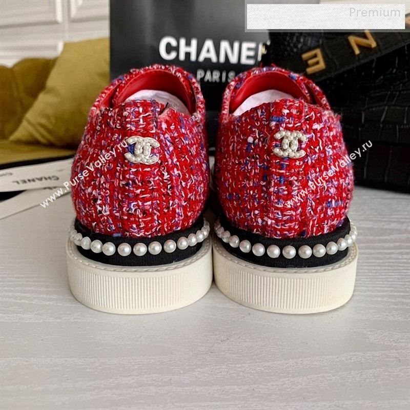 Chanel Pearl Fabric Sneakers Red 2020 (SS-9123131)