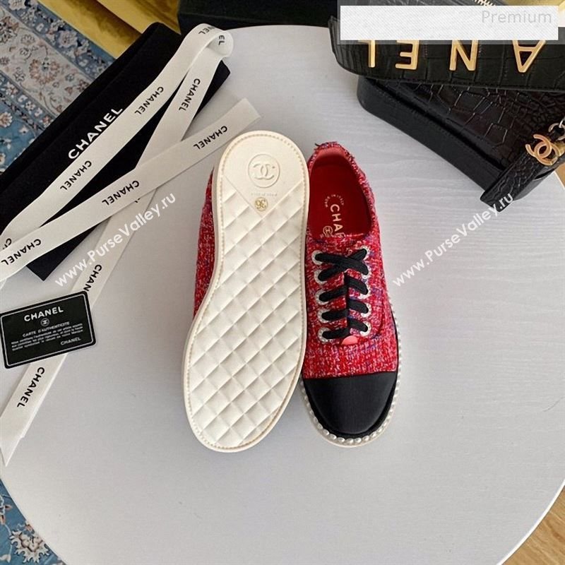 Chanel Pearl Fabric Sneakers Red 2020 (SS-9123131)