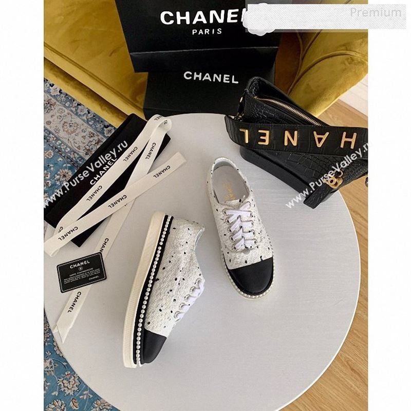 Chanel Pearl Fabric Sneakers White 2020 (SS-9123132)