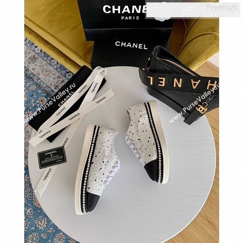Chanel Pearl Fabric Sneakers White 2020 (SS-9123132)