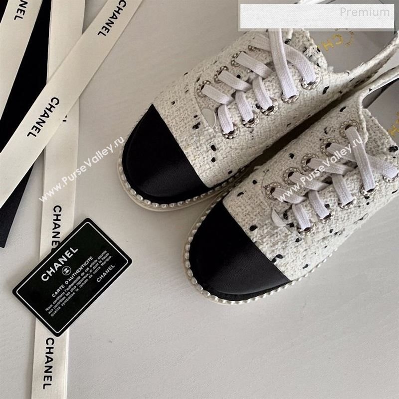 Chanel Pearl Fabric Sneakers White 2020 (SS-9123132)