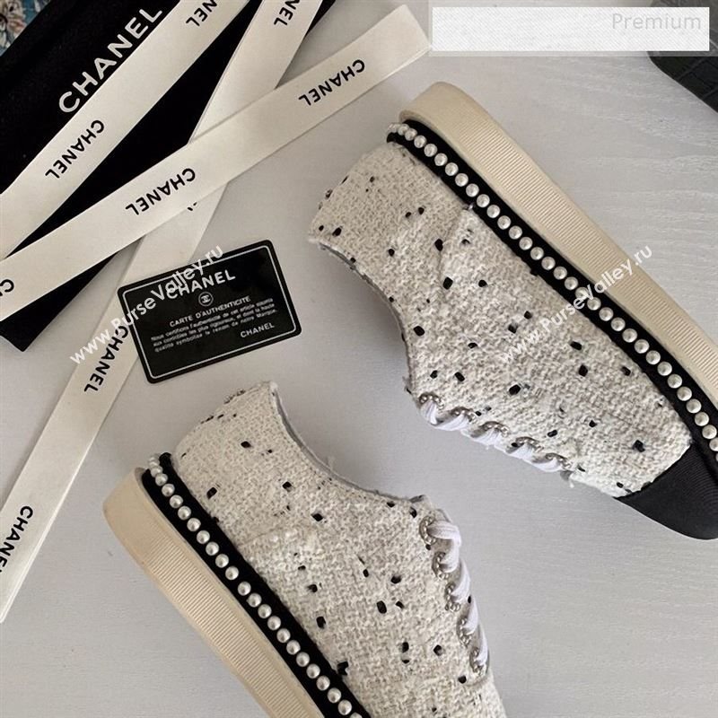 Chanel Pearl Fabric Sneakers White 2020 (SS-9123132)