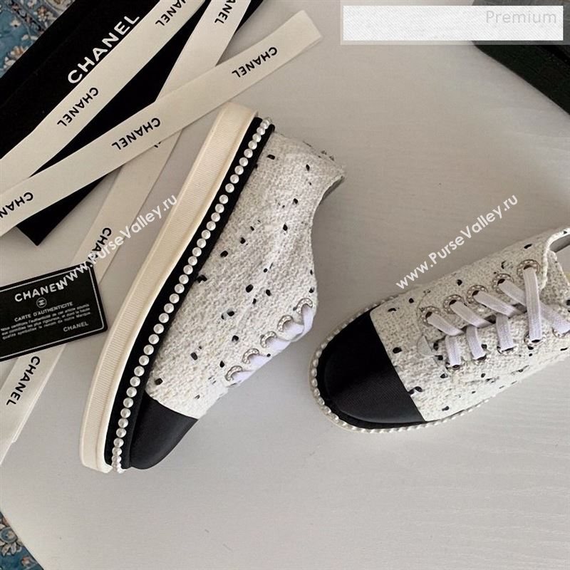 Chanel Pearl Fabric Sneakers White 2020 (SS-9123132)