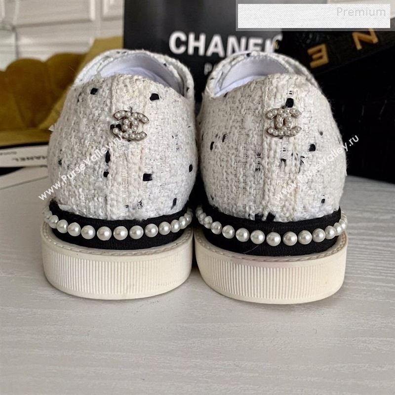 Chanel Pearl Fabric Sneakers White 2020 (SS-9123132)