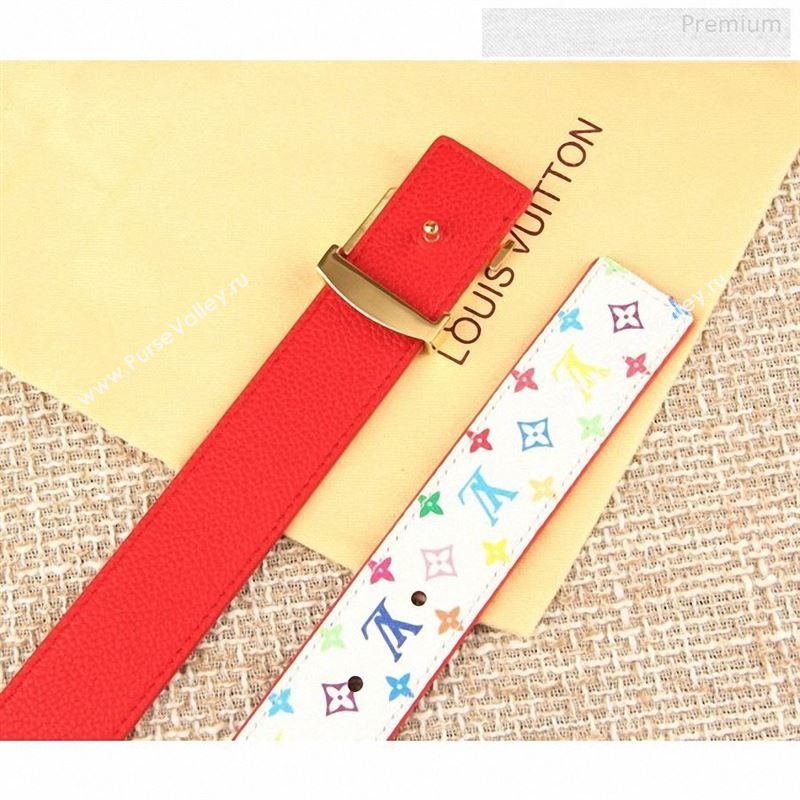 Louis Vuitton Colored Monogram Belt 30mm with LV Buckle White 2019 (SJ-9123135)