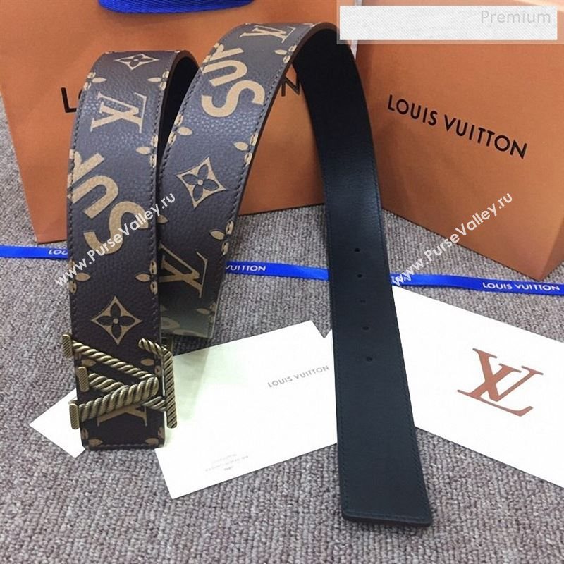 Louis Vuitton x Supreme Reversible Monogram Leather Belt 40mm with LV Buckle Brown 2019 (SJ-9123141)