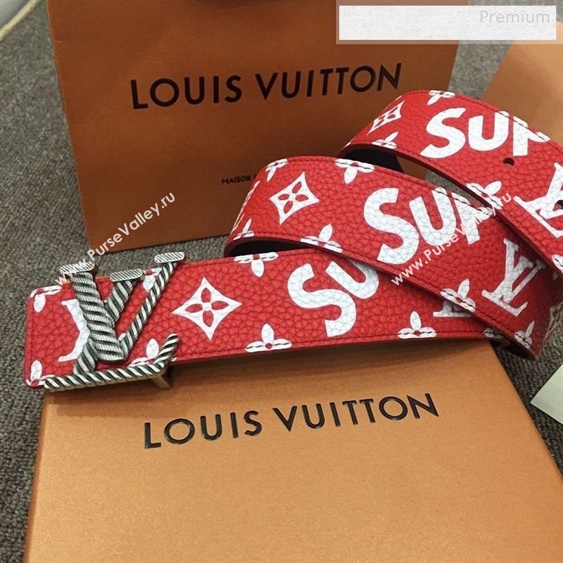 Louis Vuitton x Supreme Reversible Monogram Leather Belt 40mm with LV Buckle Red 2019 (SJ-9123140)