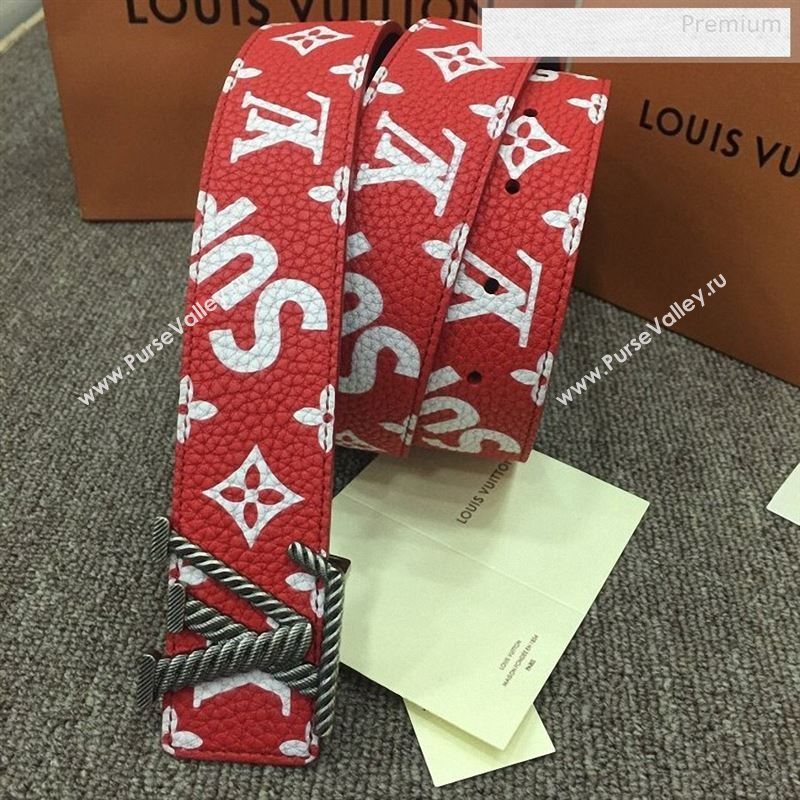 Louis Vuitton x Supreme Reversible Monogram Leather Belt 40mm with LV Buckle Red 2019 (SJ-9123140)