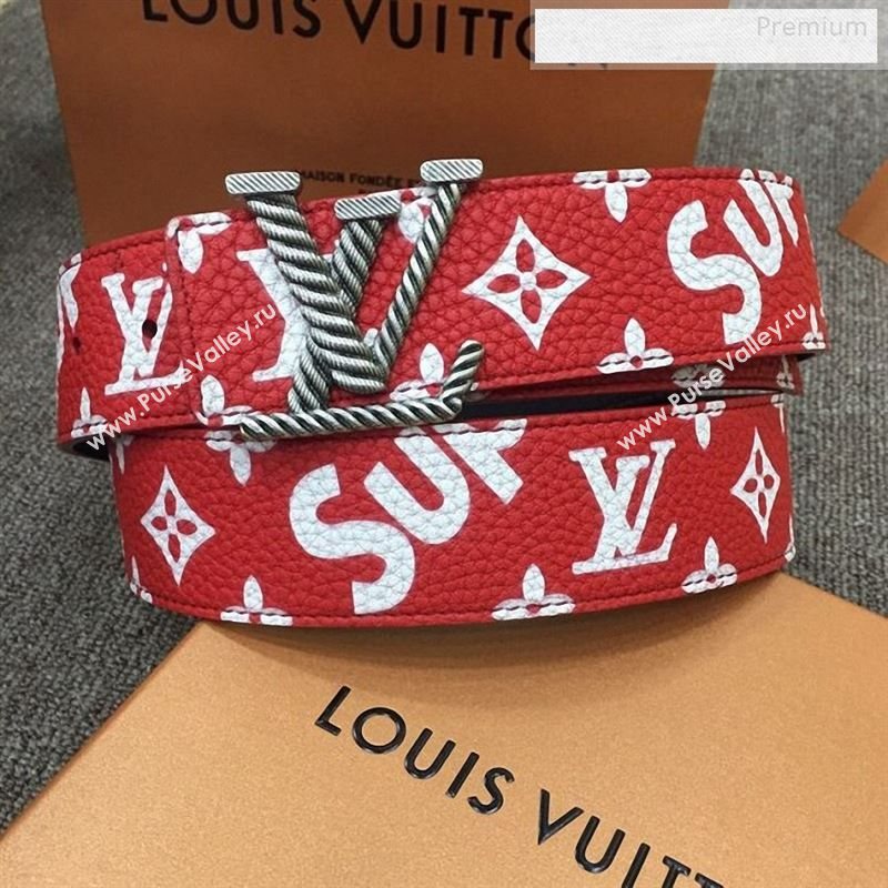 Louis Vuitton x Supreme Reversible Monogram Leather Belt 40mm with LV Buckle Red 2019 (SJ-9123140)