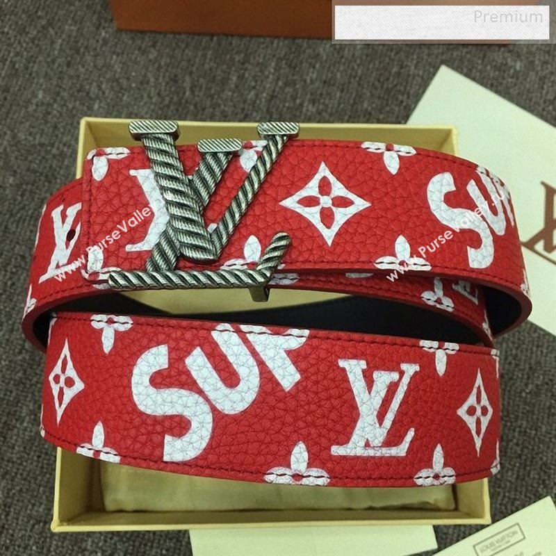 Louis Vuitton x Supreme Reversible Monogram Leather Belt 40mm with LV Buckle Red 2019 (SJ-9123140)