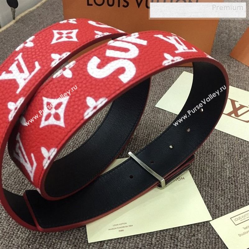 Louis Vuitton x Supreme Reversible Monogram Leather Belt 40mm with LV Buckle Red 2019 (SJ-9123140)