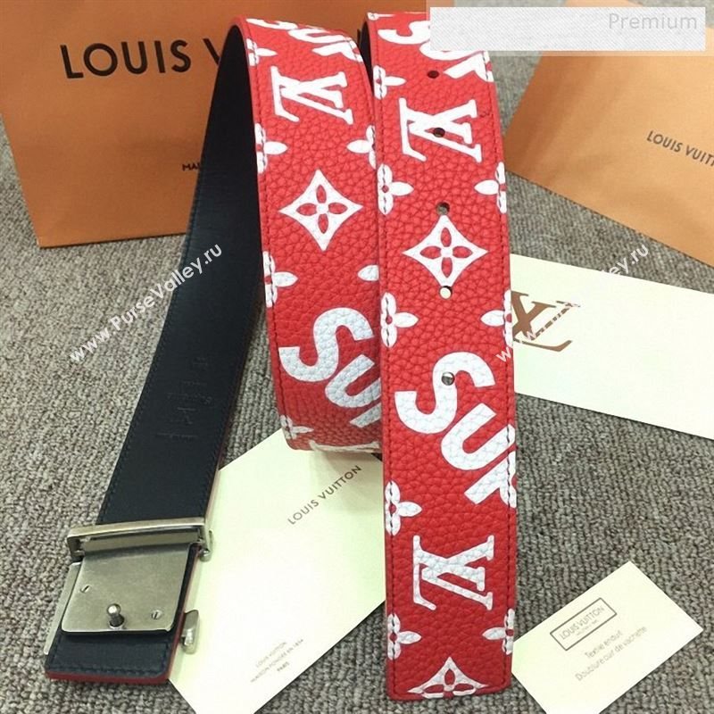 Louis Vuitton x Supreme Reversible Monogram Leather Belt 40mm with LV Buckle Red 2019 (SJ-9123140)