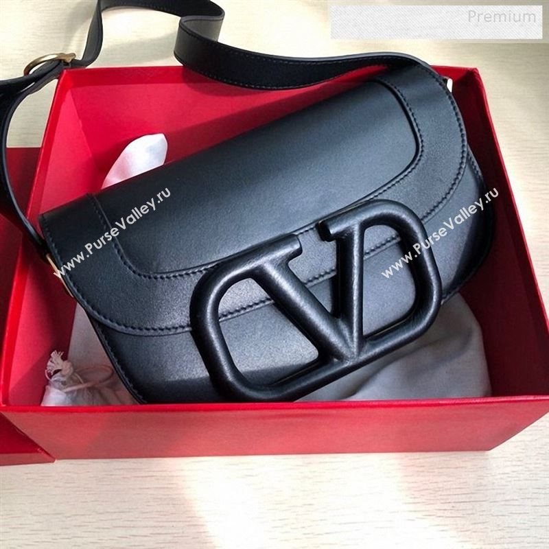 Valentino Supervee Supple Calfskin Maxi-Logo Crossbody Bag 1011L Black 2020 (JD-9123022)