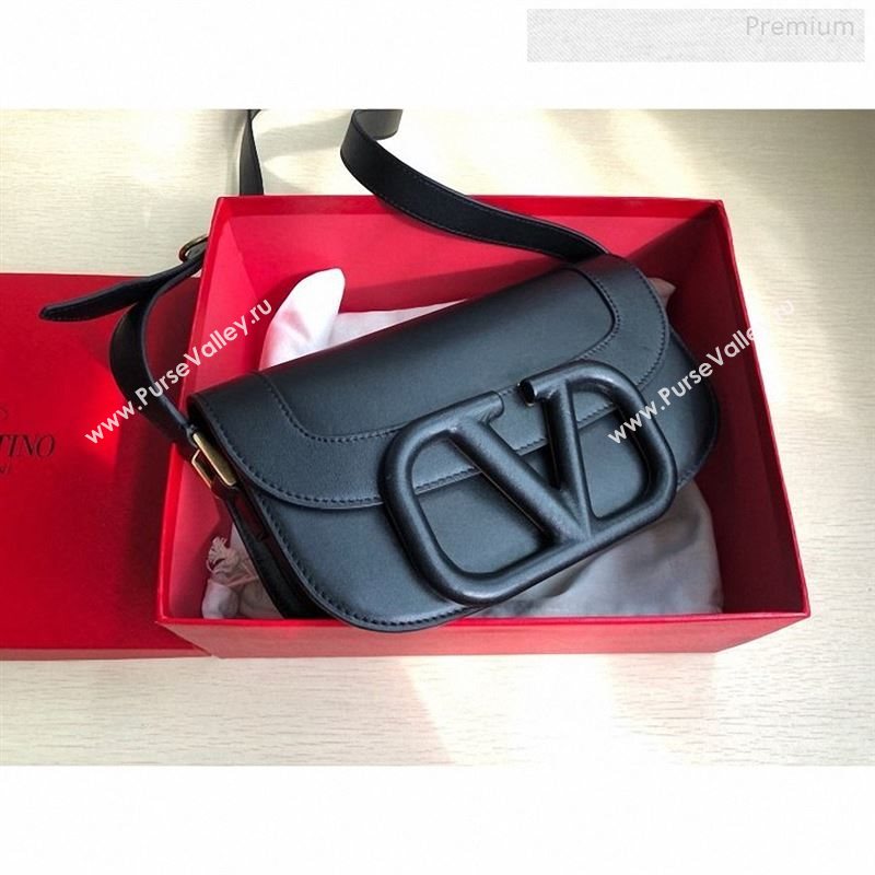 Valentino Supervee Supple Calfskin Maxi-Logo Crossbody Bag 1011L Black 2020 (JD-9123022)