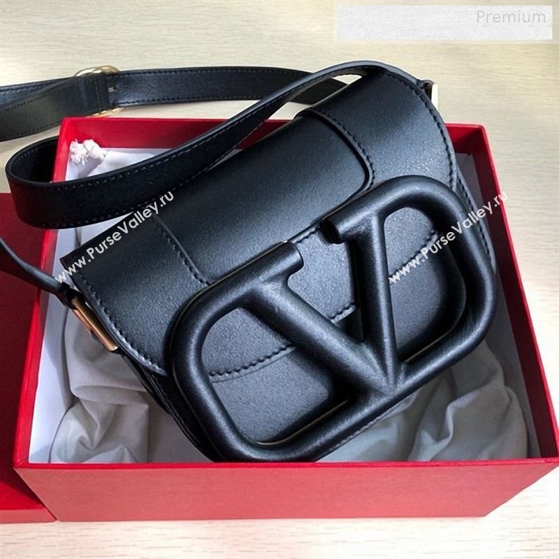 Valentino Supervee Supple Calfskin Maxi-Logo Crossbody Bag 1011S Black 2020 (JD-9123026)