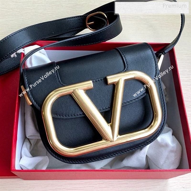Valentino Supervee Calfskin Maxi-Logo Crossbody Bag 1011S Black/Gold 2020 (JD-9123029)