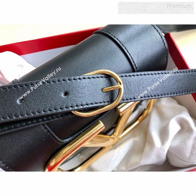 Valentino Supervee Calfskin Maxi-Logo Crossbody Bag 1011S Black/Gold 2020 (JD-9123029)