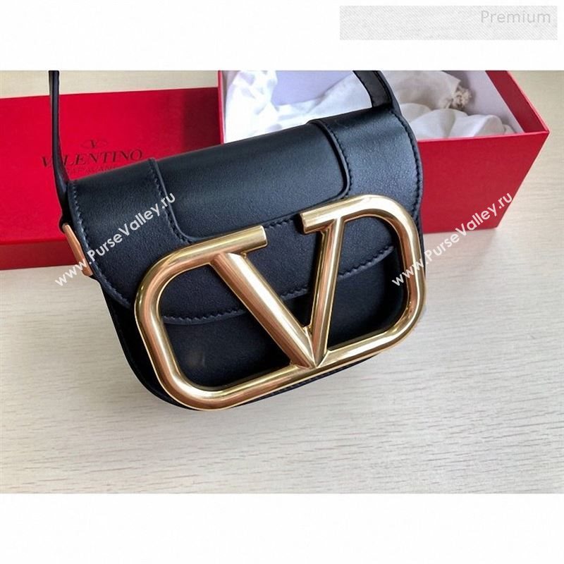 Valentino Supervee Calfskin Maxi-Logo Crossbody Bag 1011S Black/Gold 2020 (JD-9123029)