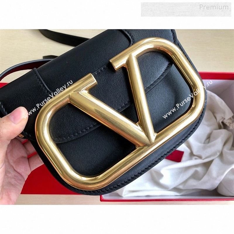 Valentino Supervee Calfskin Maxi-Logo Crossbody Bag 1011S Black/Gold 2020 (JD-9123029)