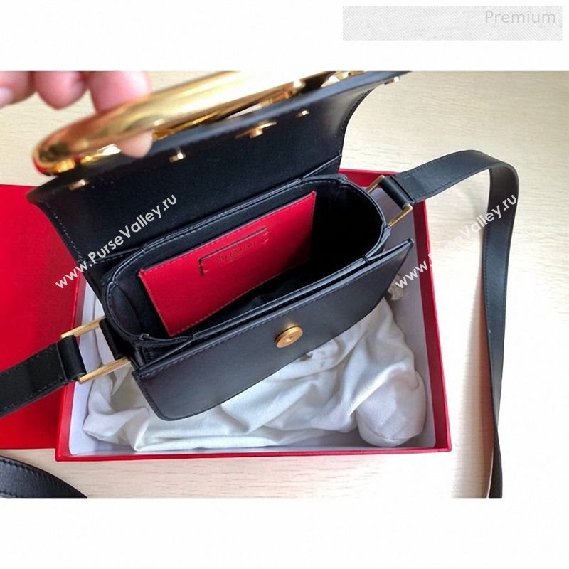 Valentino Supervee Calfskin Maxi-Logo Crossbody Bag 1011S Black/Gold 2020 (JD-9123029)