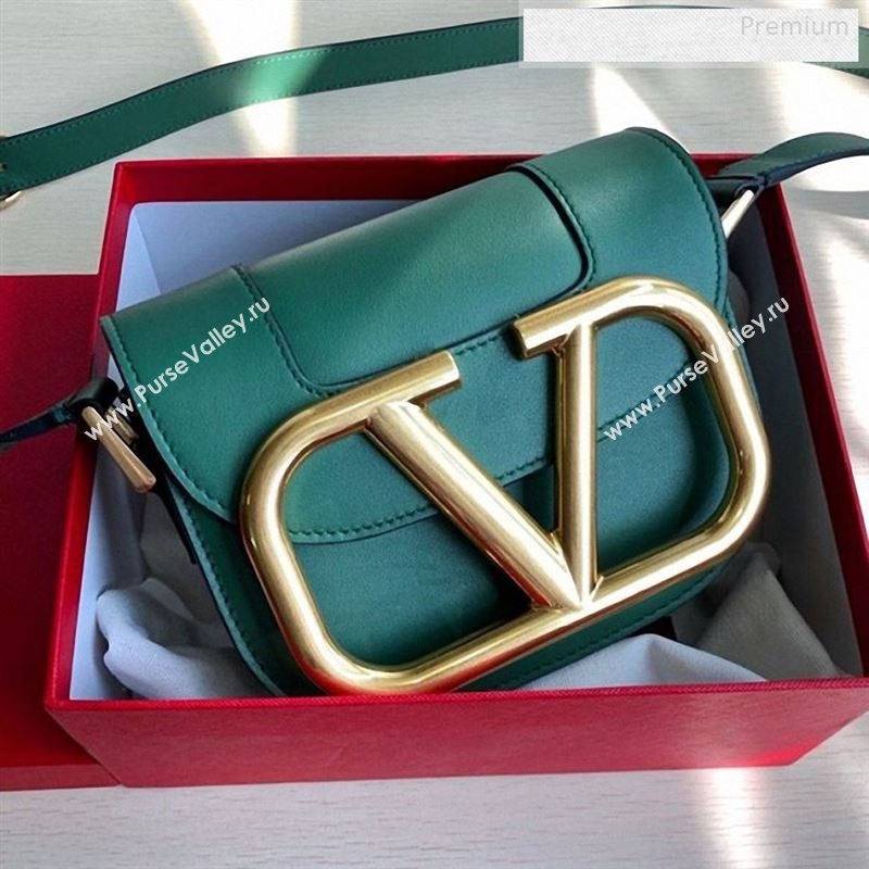 Valentino Supervee Calfskin Maxi-Logo Crossbody Bag 1011S Green/Gold 2020 (JD-9123032)