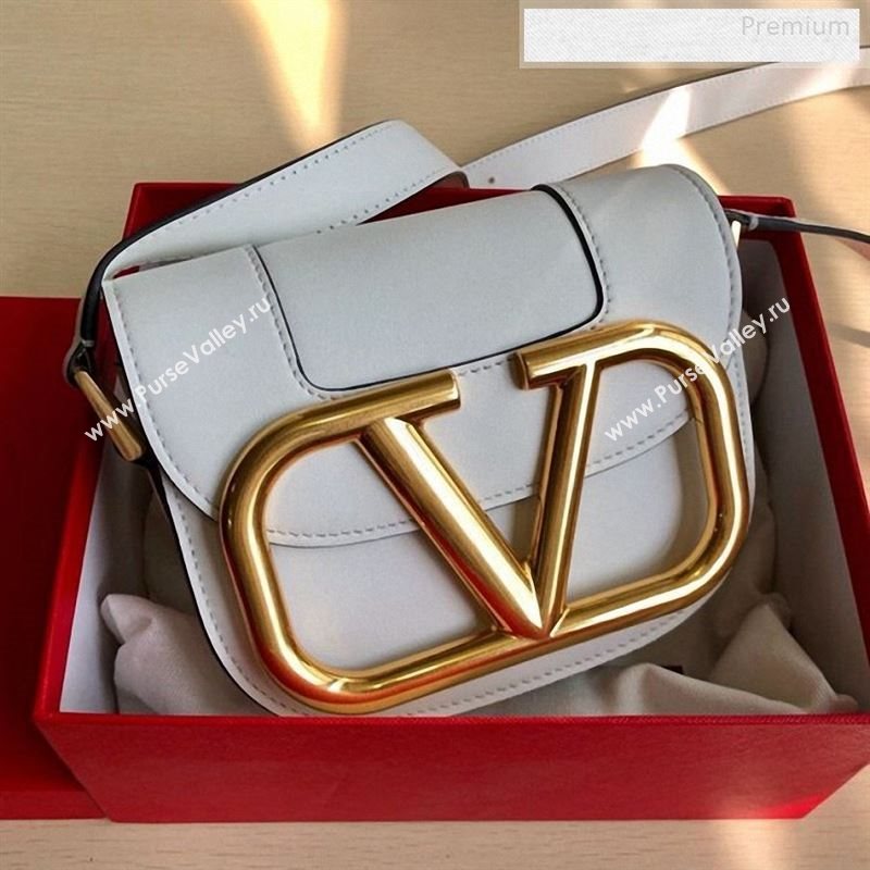 Valentino Supervee Calfskin Maxi-Logo Crossbody Bag 1011S White/Gold 2020 (JD-9123031)