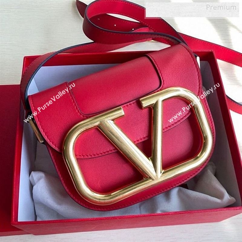 Valentino Supervee Calfskin Maxi-Logo Crossbody Bag 1011S Red/Gold 2020 (JD-9123033)