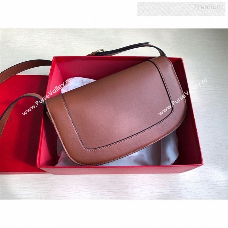 Valentino Supervee Calfskin Maxi-Logo Crossbody Bag 1011L Brown/Gold 2020 (JD-9123020)