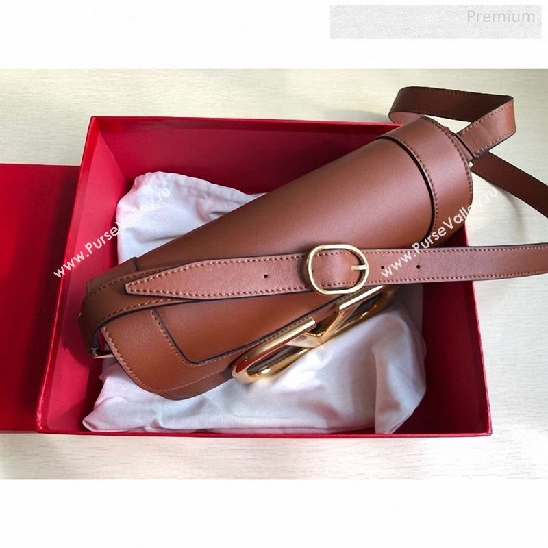 Valentino Supervee Calfskin Maxi-Logo Crossbody Bag 1011L Brown/Gold 2020 (JD-9123020)