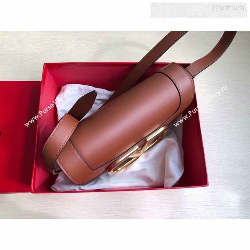 Valentino Supervee Calfskin Maxi-Logo Crossbody Bag 1011L Brown/Gold 2020 (JD-9123020)