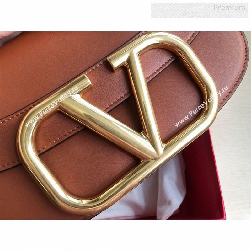 Valentino Supervee Calfskin Maxi-Logo Crossbody Bag 1011L Brown/Gold 2020 (JD-9123020)