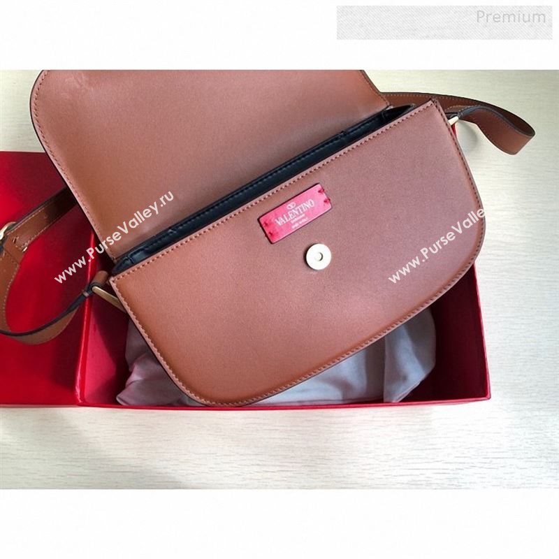 Valentino Supervee Calfskin Maxi-Logo Crossbody Bag 1011L Brown/Gold 2020 (JD-9123020)