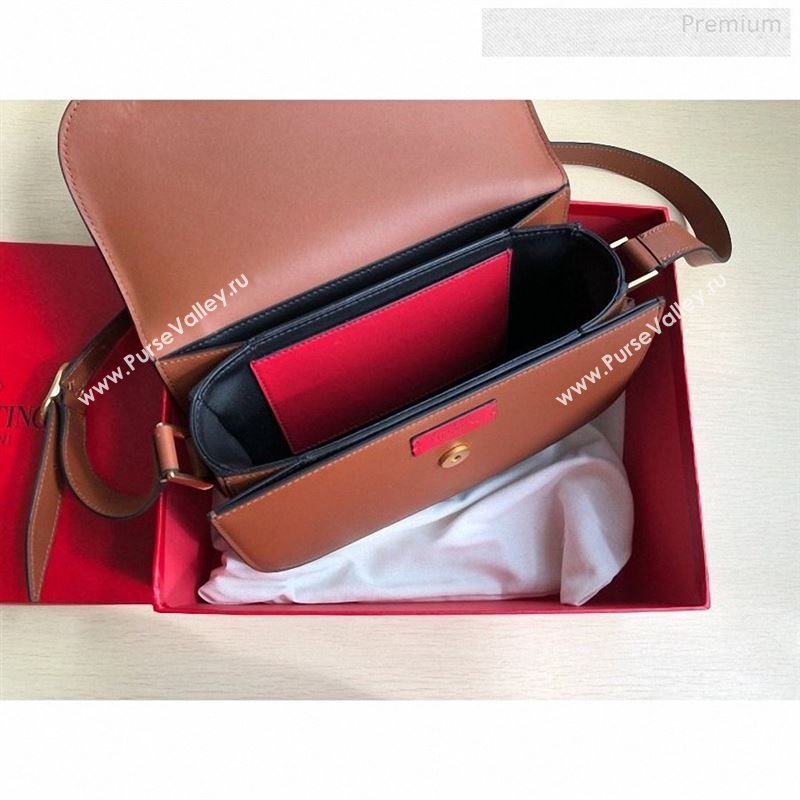 Valentino Supervee Calfskin Maxi-Logo Crossbody Bag 1011L Brown/Gold 2020 (JD-9123020)