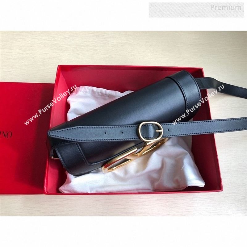 Valentino Supervee Calfskin Maxi-Logo Crossbody Bag 1011L Black/Gold 2020 (JD-9123019)