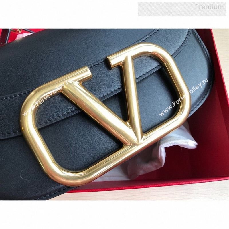 Valentino Supervee Calfskin Maxi-Logo Crossbody Bag 1011L Black/Gold 2020 (JD-9123019)