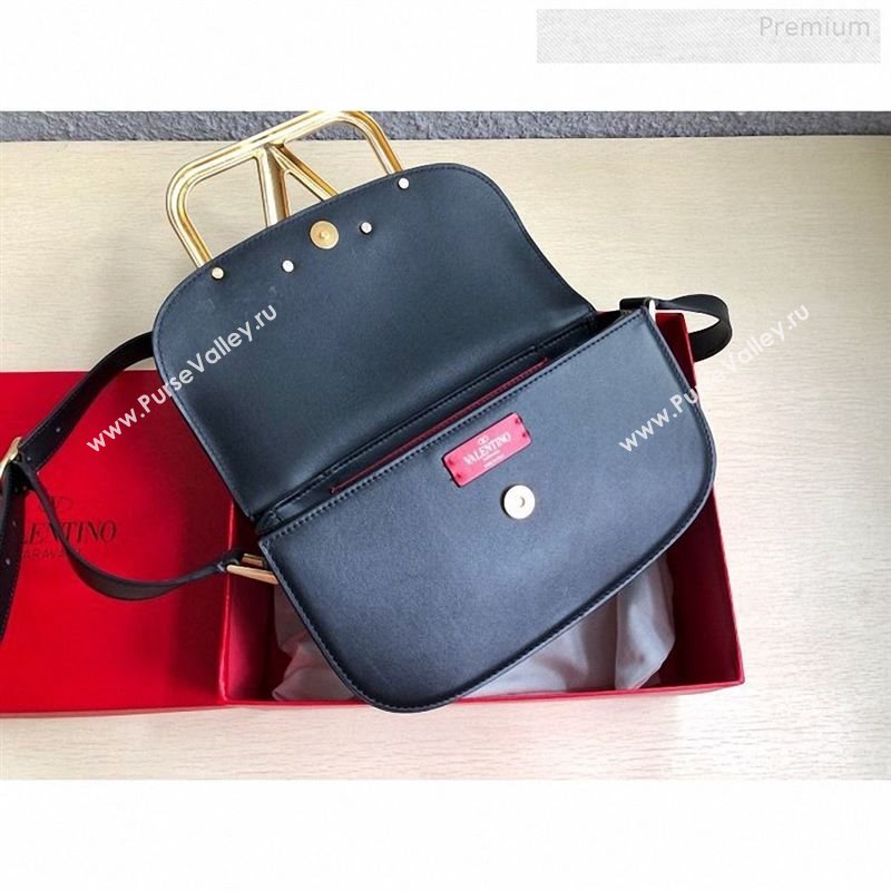 Valentino Supervee Calfskin Maxi-Logo Crossbody Bag 1011L Black/Gold 2020 (JD-9123019)