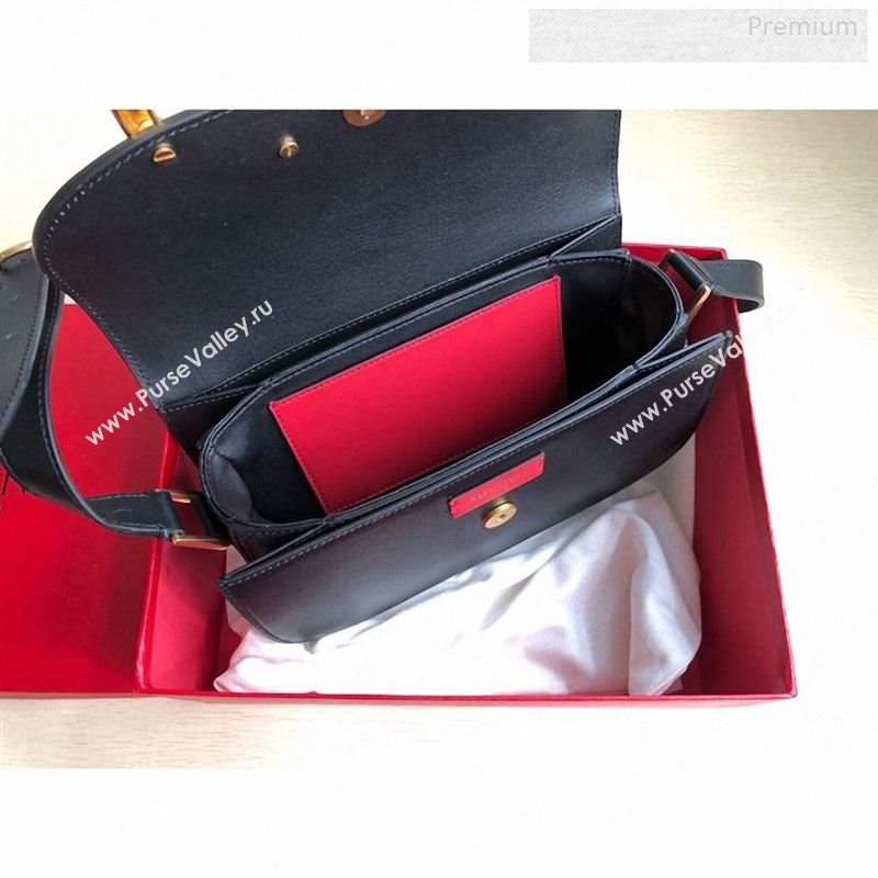 Valentino Supervee Calfskin Maxi-Logo Crossbody Bag 1011L Black/Gold 2020 (JD-9123019)