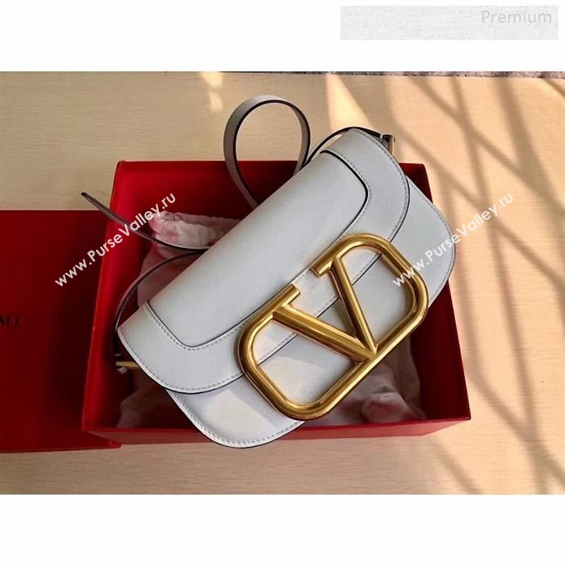 Valentino Supervee Calfskin Maxi-Logo Crossbody Bag 1011L White/Gold 2020 (JD-9123021)