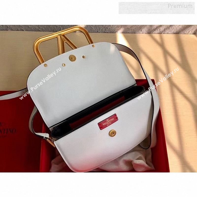 Valentino Supervee Calfskin Maxi-Logo Crossbody Bag 1011L White/Gold 2020 (JD-9123021)