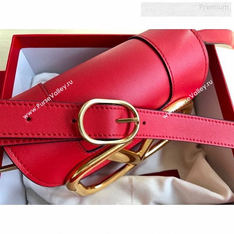 Valentino Supervee Calfskin Maxi-Logo Crossbody Bag 1011S Red/Gold 2020 (JD-9123033)