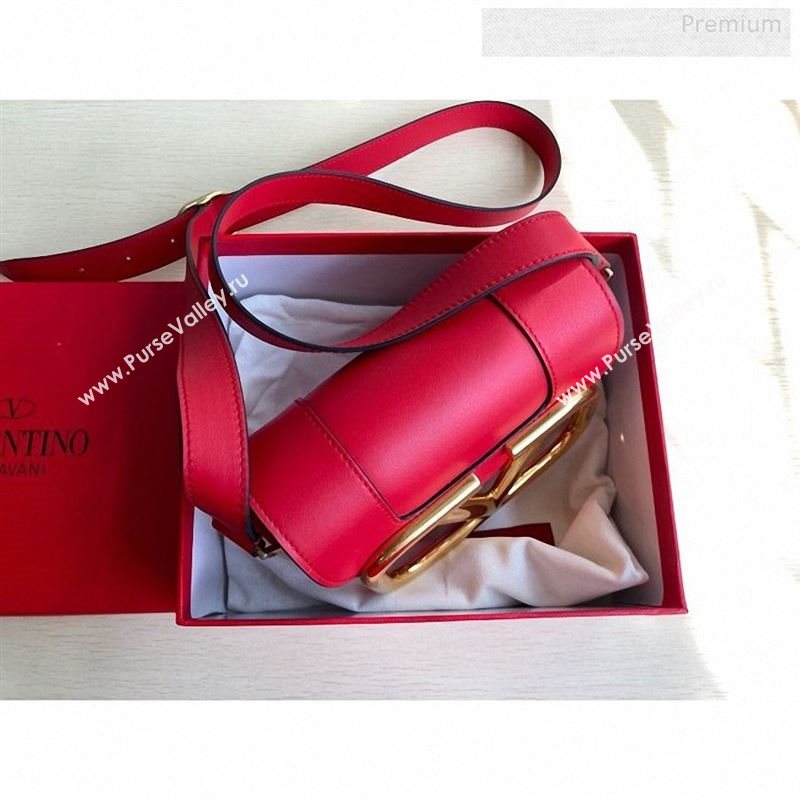 Valentino Supervee Calfskin Maxi-Logo Crossbody Bag 1011S Red/Gold 2020 (JD-9123033)
