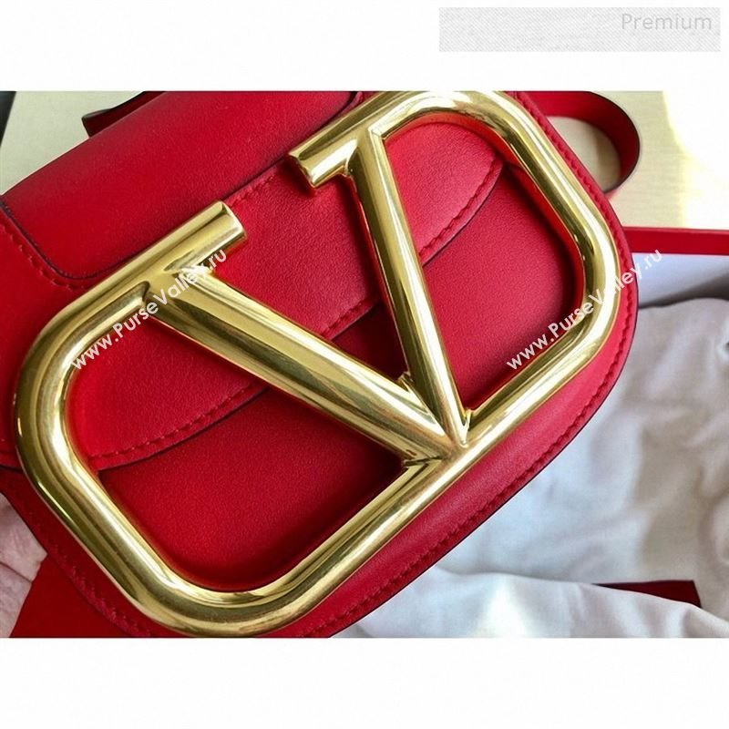 Valentino Supervee Calfskin Maxi-Logo Crossbody Bag 1011S Red/Gold 2020 (JD-9123033)