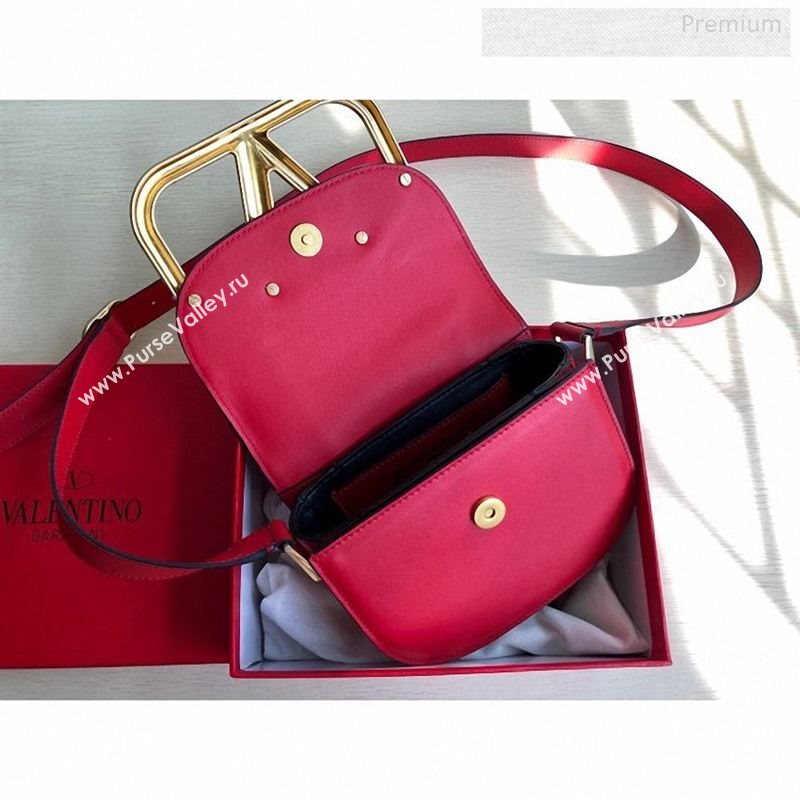 Valentino Supervee Calfskin Maxi-Logo Crossbody Bag 1011S Red/Gold 2020 (JD-9123033)