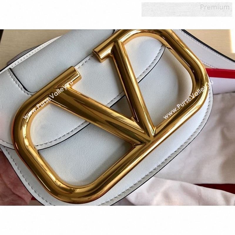 Valentino Supervee Calfskin Maxi-Logo Crossbody Bag 1011S White/Gold 2020 (JD-9123031)