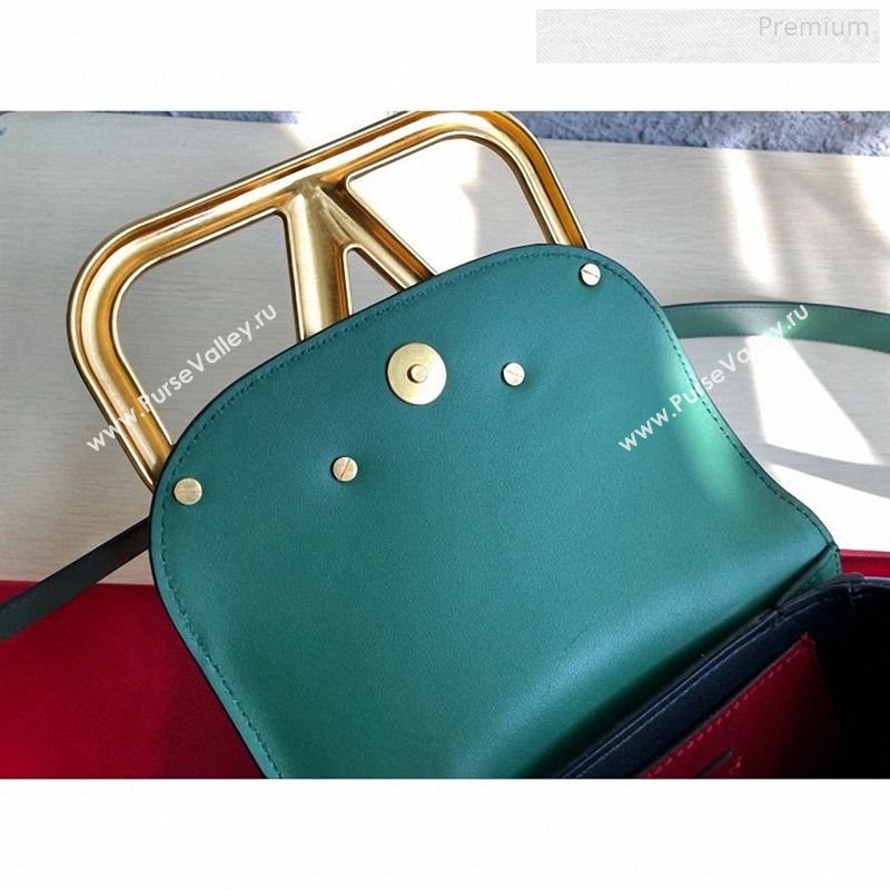 Valentino Supervee Calfskin Maxi-Logo Crossbody Bag 1011S Green/Gold 2020 (JD-9123032)