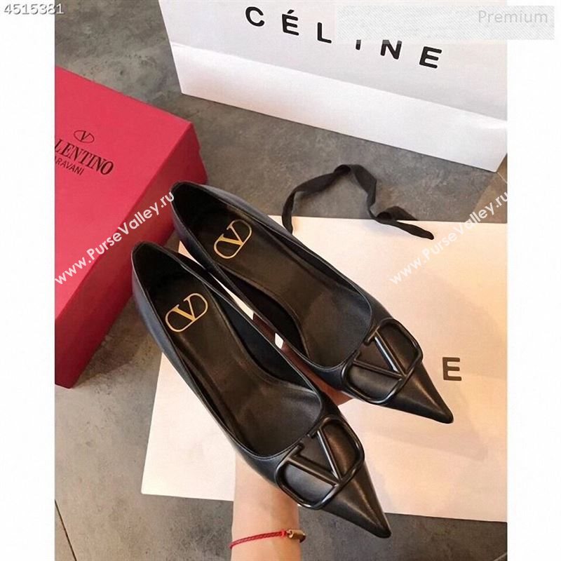 Valentino VLogo Calfskin Pointed Toe Mid-Heel Pump Black 2019 (EM-9123102)