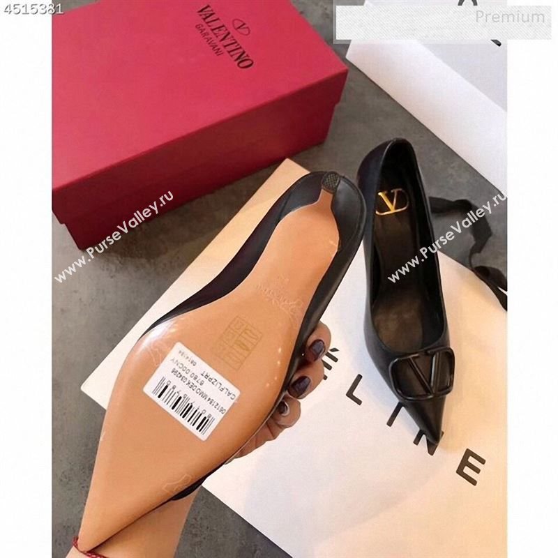 Valentino VLogo Calfskin Pointed Toe Mid-Heel Pump Black 2019 (EM-9123102)