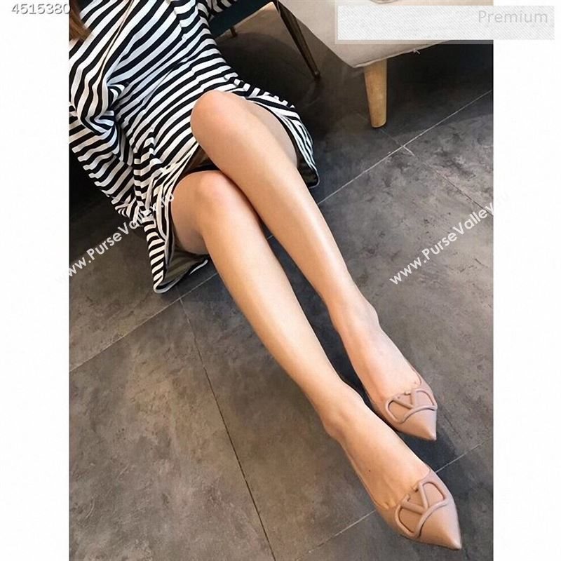 Valentino VLogo Calfskin Pointed Toe Mid-Heel Pump Nude 2019 (EM-9123103)