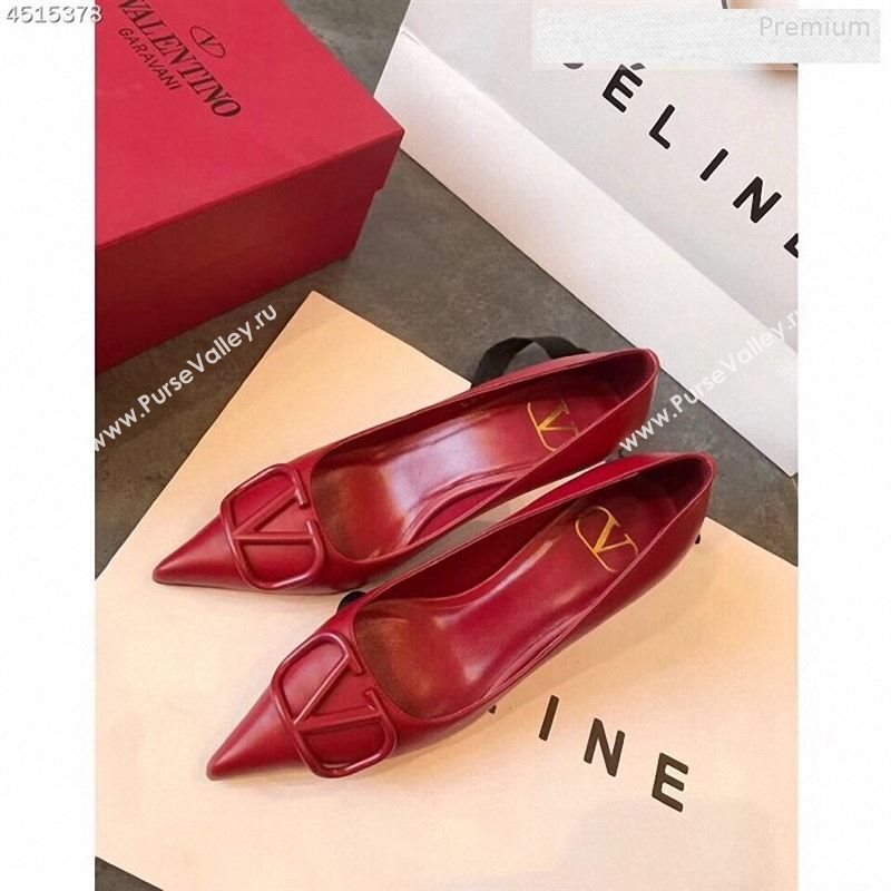 Valentino VLogo Calfskin Pointed Toe Mid-Heel Pump Red 2019 (EM-9123101)